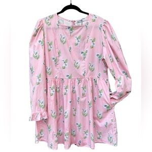 NWT Batsheva Square-Neck Mini Prairie Dress - Blush Calla Lily Pink Size 18